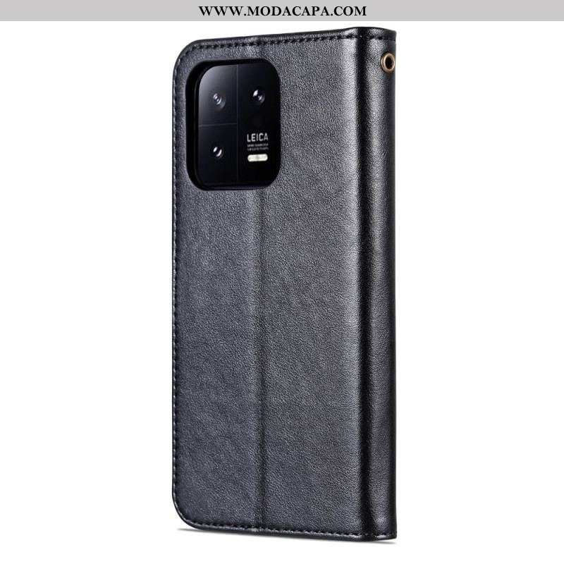 Capa Flip Para Xiaomi 13 Pro Efeito Couro Azns