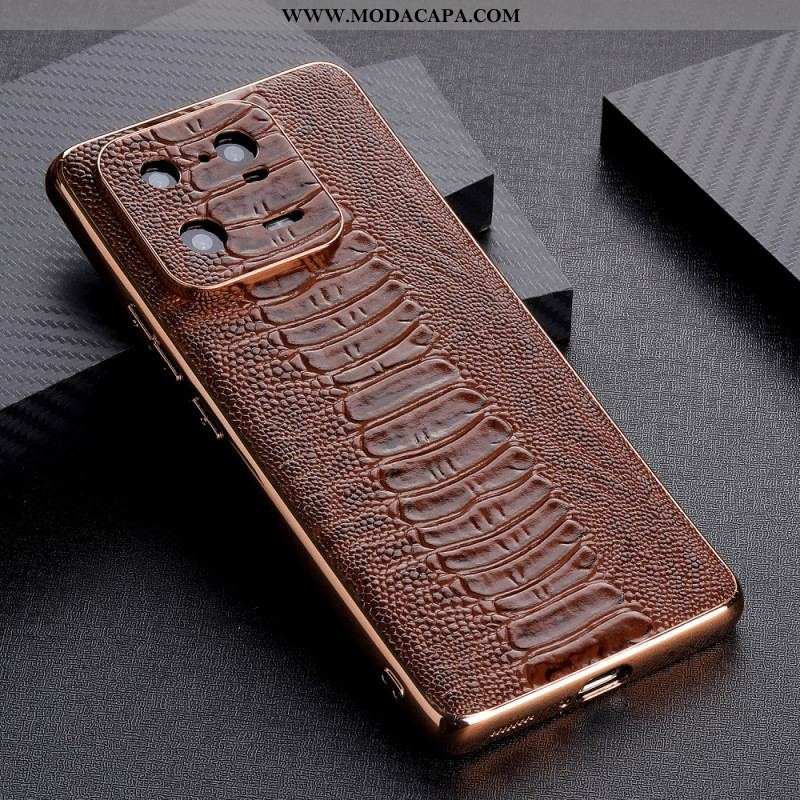 Capa Para Xiaomi 13 Pro Couro Genuíno Estilo Crocodilo