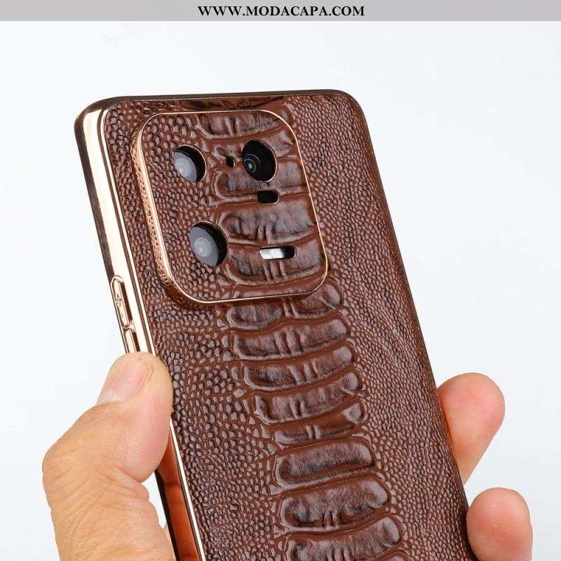 Capa Para Xiaomi 13 Pro Couro Genuíno Estilo Crocodilo