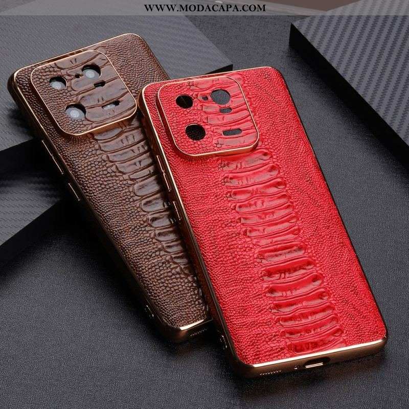 Capa Para Xiaomi 13 Pro Couro Genuíno Estilo Crocodilo