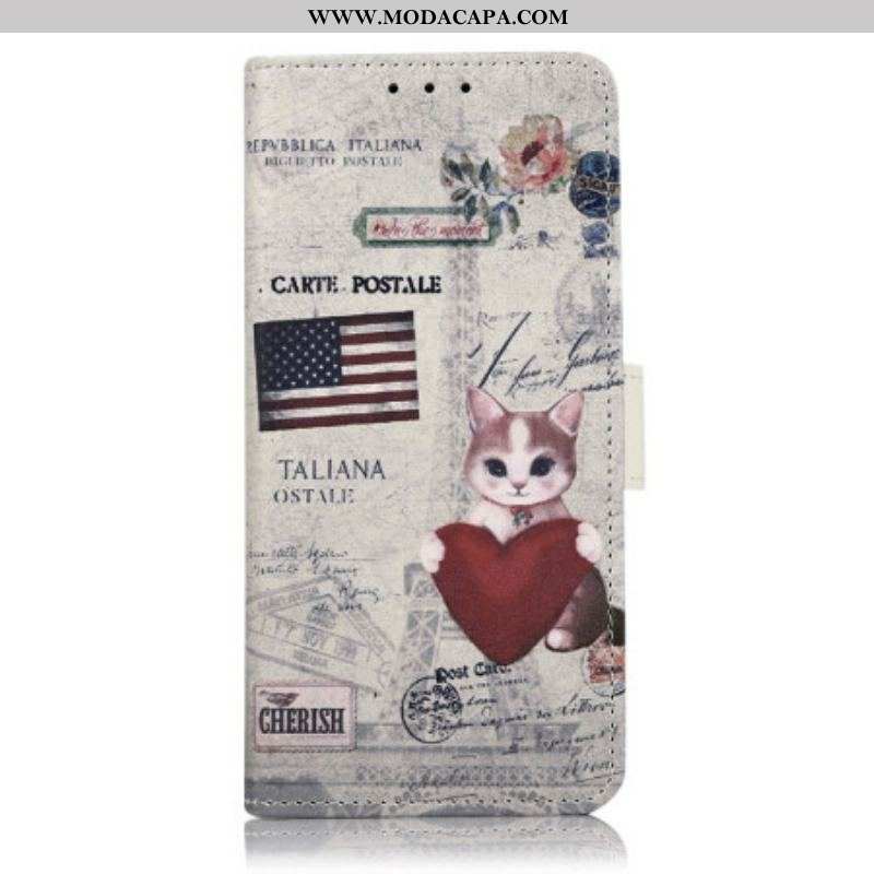 Capa De Couro Para Xiaomi 13 Pro Gato Viajante