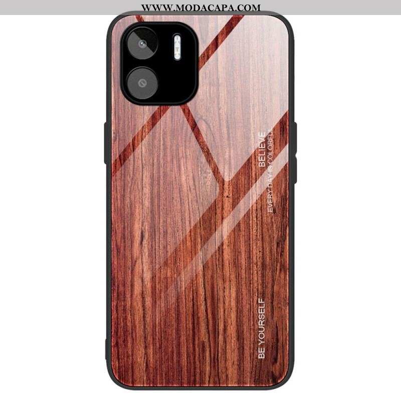 Capa Para Xiaomi Redmi A1 Vidro Temperado Com Design De Madeira