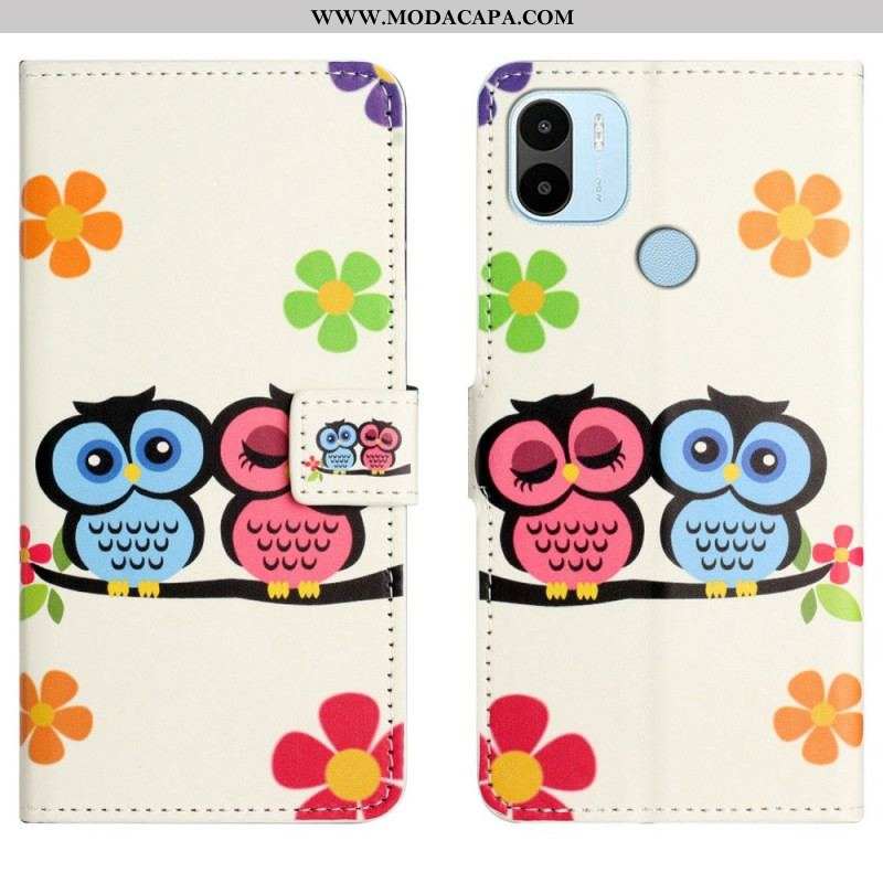 Capa Folio Para Xiaomi Redmi A1 Corujas E Flores