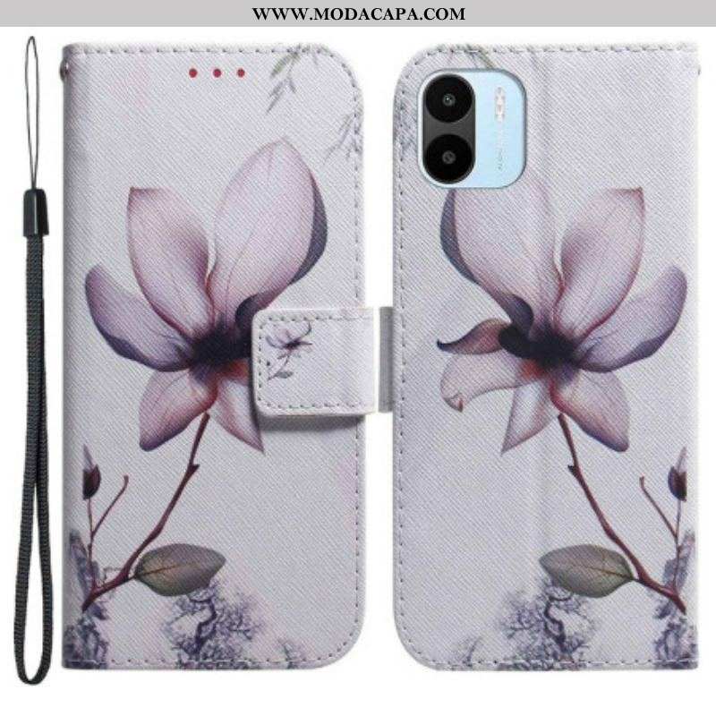 Capa Flip Para Xiaomi Redmi A1 Flor Rosa Empoeirado