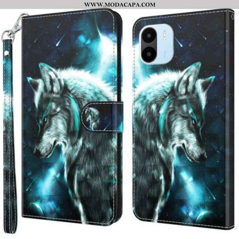 Capa De Couro Para Xiaomi Redmi A1 Lobo Majestoso