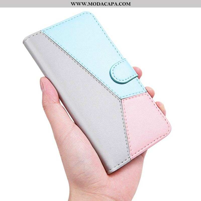 Capa Em Pele Para Xiaomi Redmi Note 10 / 10S Efeito Couro Tricolor