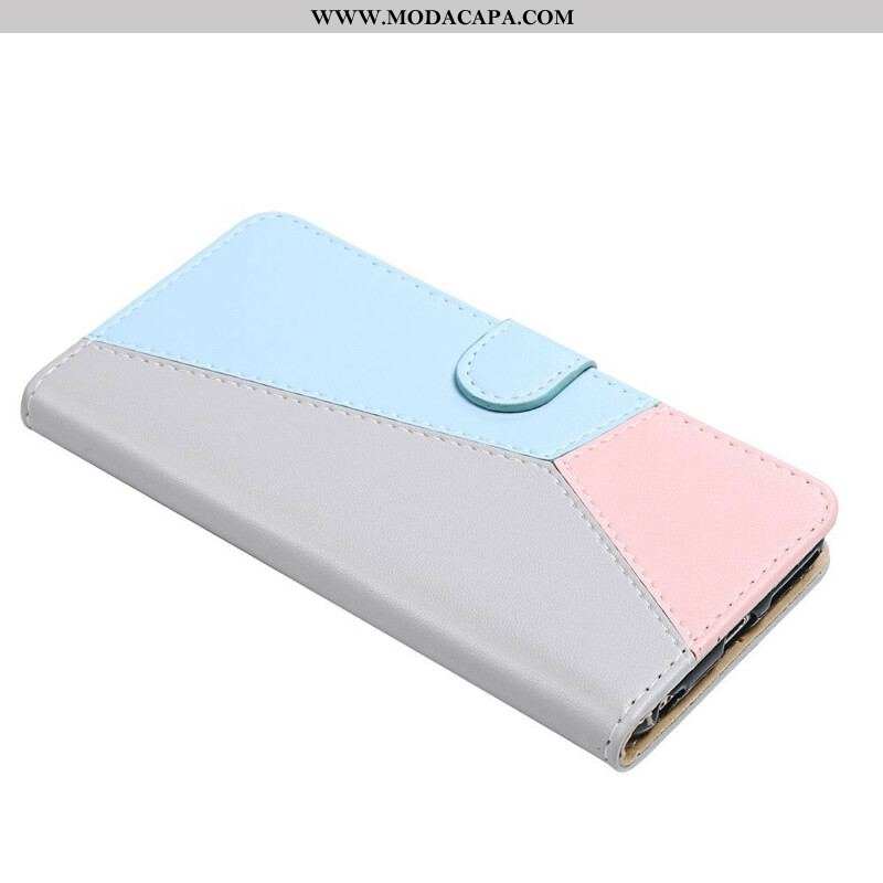 Capa Em Pele Para Xiaomi Redmi Note 10 / 10S Efeito Couro Tricolor