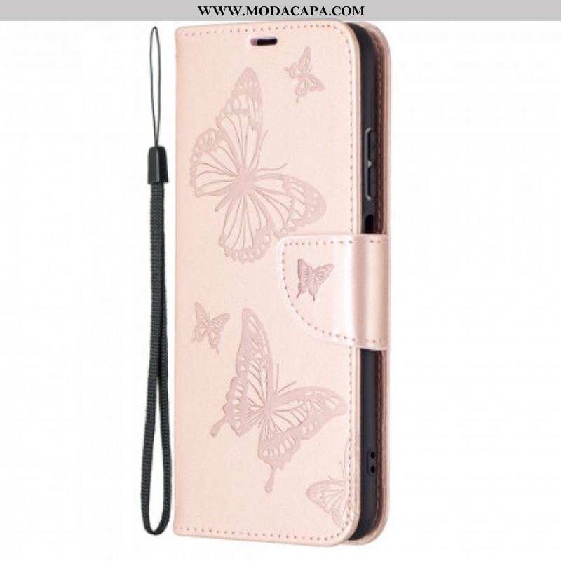 Capa Flip Para Xiaomi Redmi Note 10 / 10S De Cordão Strappy Estampado Borboletas