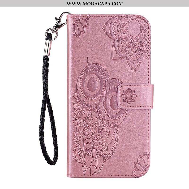 Capa Folio Para Xiaomi Redmi Note 10 / 10S Coruja Mandala E Cordão