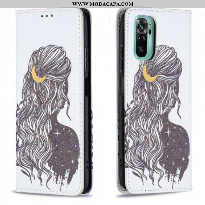 Capa De Celular Para Xiaomi Redmi Note 10 / 10S Flip Cabelo Bonito