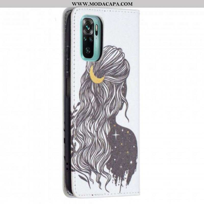 Capa De Celular Para Xiaomi Redmi Note 10 / 10S Flip Cabelo Bonito