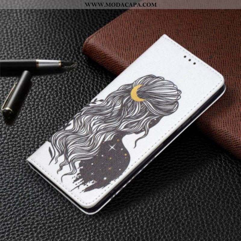 Capa De Celular Para Xiaomi Redmi Note 10 / 10S Flip Cabelo Bonito