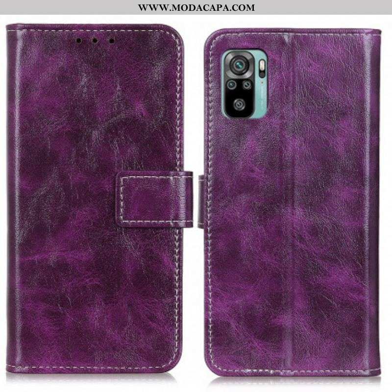 Capa Folio Para Xiaomi Redmi Note 10 / 10S Costuras Brilhantes E Expostas