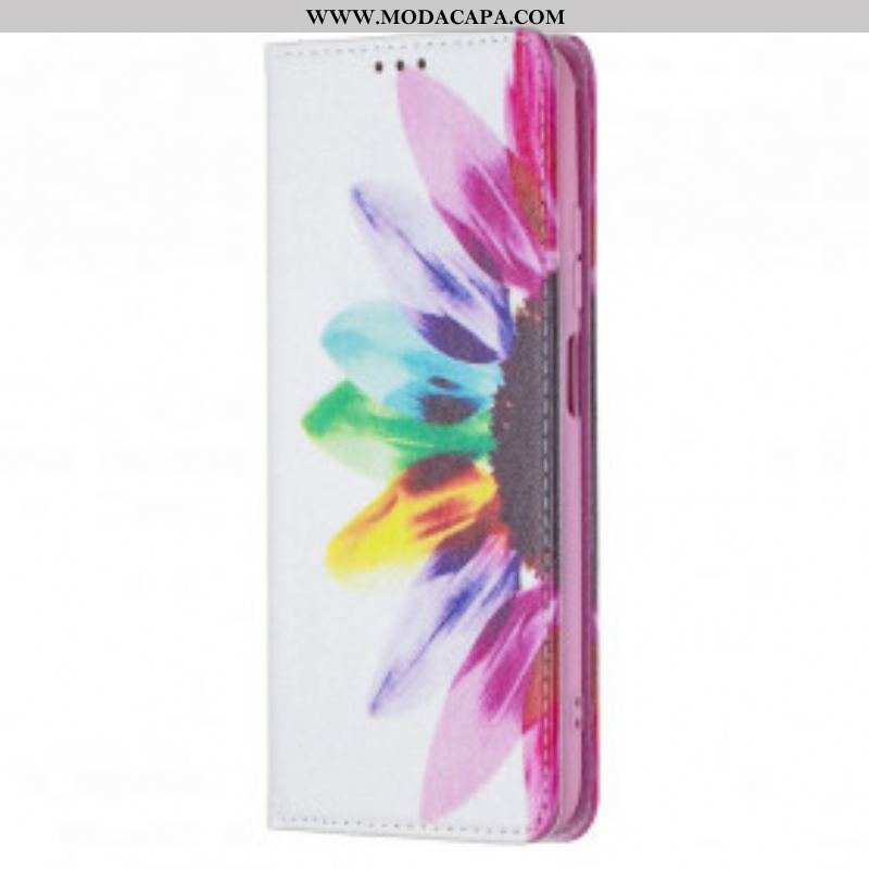 Capa De Celular Para Xiaomi Redmi Note 10 / 10S Flip Flor Aquarela