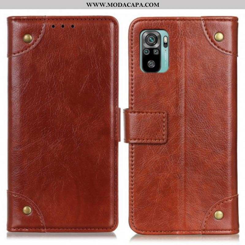 Capa Flip Para Xiaomi Redmi Note 10 / 10S Rebites Vintage Estilo Couro Napa