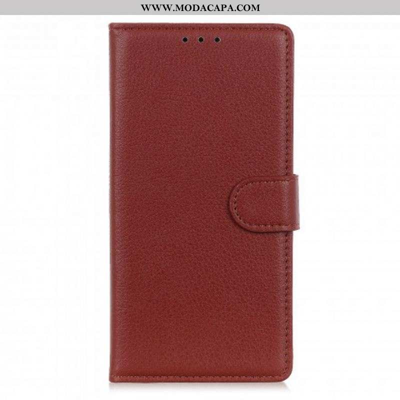 Capa Folio Para Xiaomi Redmi Note 10 / 10S Efeito Couro Lichia Premium