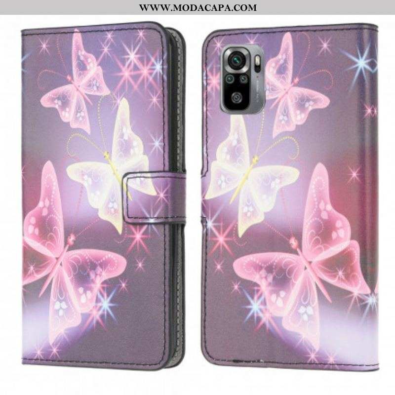 Capa De Couro Para Xiaomi Redmi Note 10 / 10S Borboletas E Flores