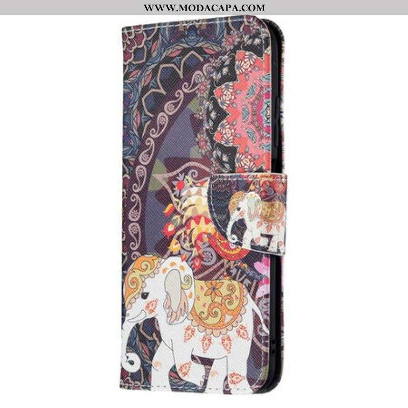 Capa De Couro Para Xiaomi Redmi Note 10 5G Elefante Indiano