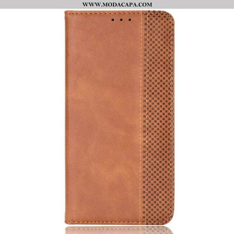 Capa De Celular Para Xiaomi Redmi Note 10 5G Flip Efeito Couro Vintage Estilizado