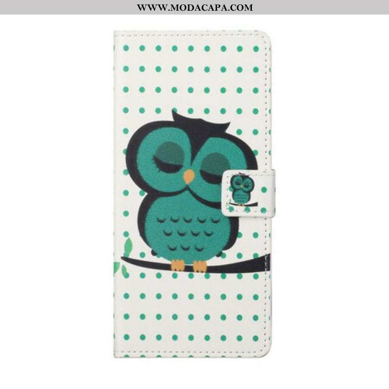 Capa Folio Para Xiaomi Redmi Note 10 5G Coruja Adormecida