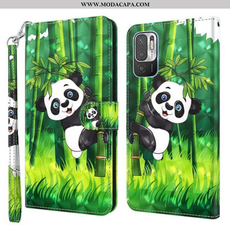 Capa De Couro Para Xiaomi Redmi Note 10 5G Panda E Bambu