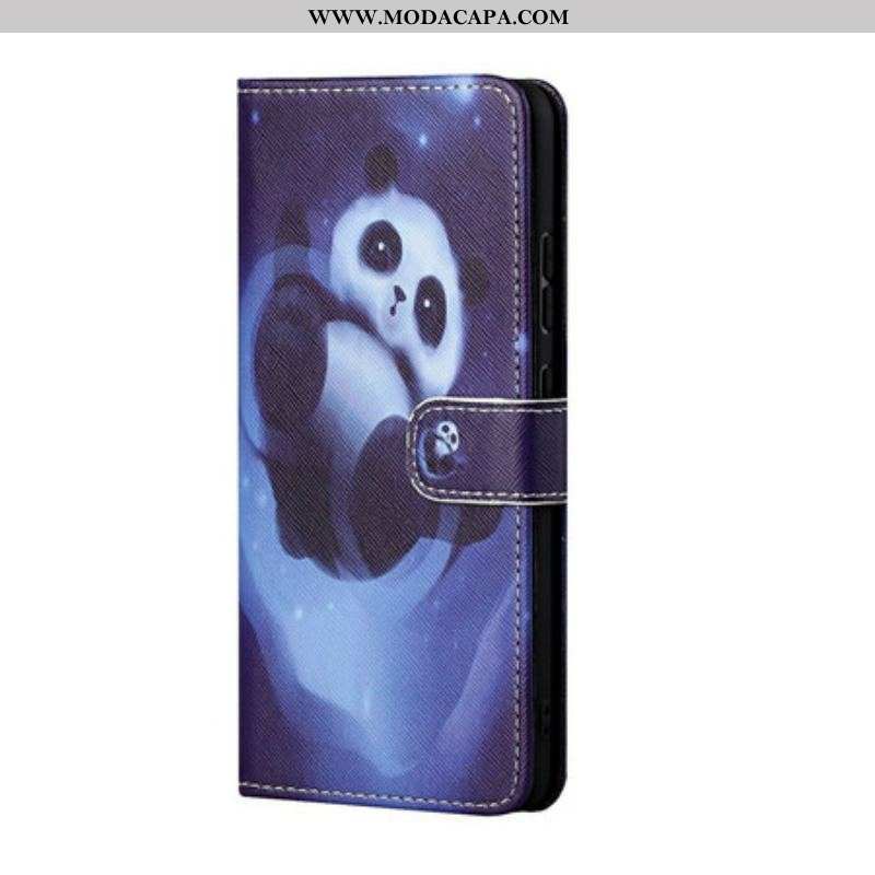 Capa Flip Para Xiaomi Redmi Note 10 5G De Cordão Espaço Panda Com Lanyard