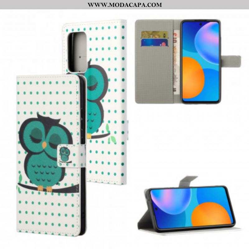 Capa Folio Para Xiaomi Redmi Note 10 Pro Coruja Adormecida