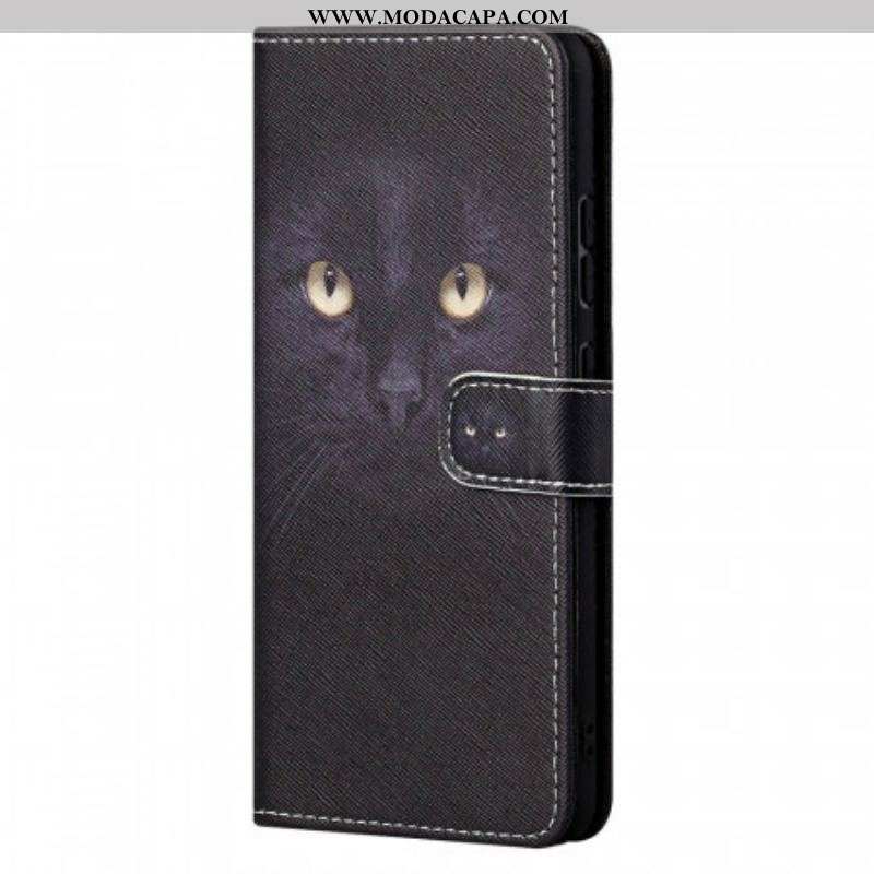 Capa Folio Para Xiaomi Redmi Note 11 / 11S De Cordão Olhos De Gato Preto Com Tiras