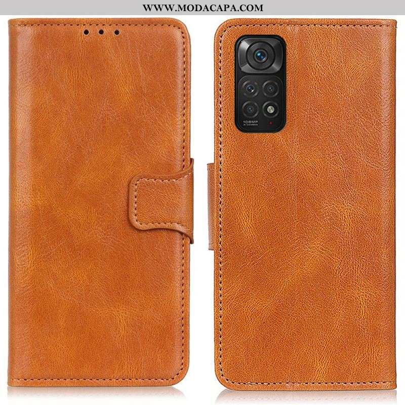 Capa Folio Para Xiaomi Redmi Note 11 / 11S Fecho Reversível Efeito Couro