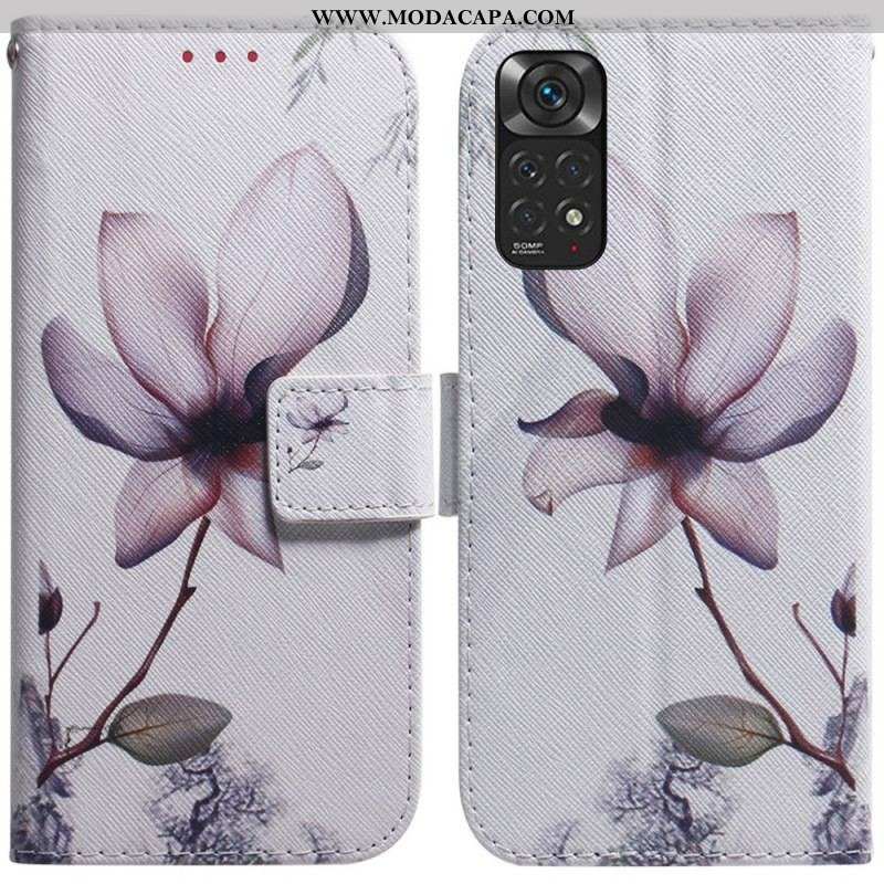 Capa Flip Para Xiaomi Redmi Note 11 / 11S Flor Rosa Empoeirado