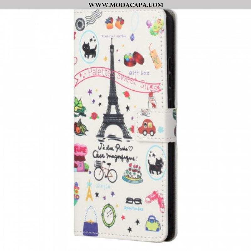 Capa Folio Para Xiaomi Redmi Note 11 / 11S Eu Amo Paris