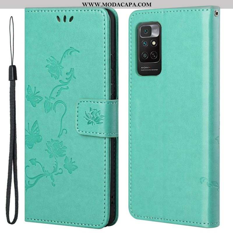 Capa Em Pele Para Xiaomi Redmi Note 11 / 11S De Cordão Flores De Alça