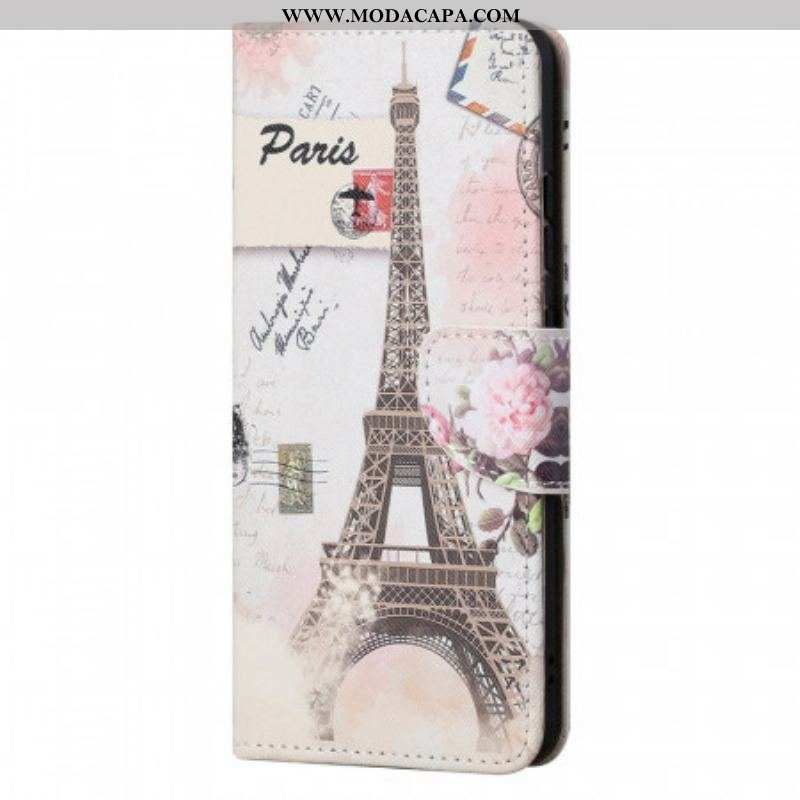 Capa De Couro Para Xiaomi Redmi Note 11 / 11S Torre Eiffel Retrô