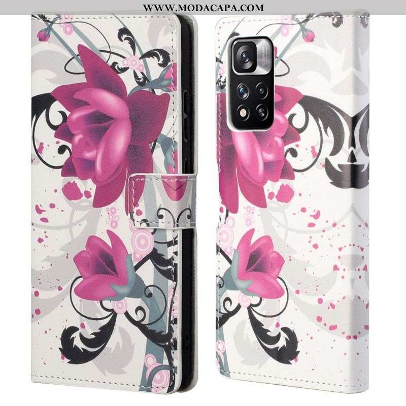 Capa De Couro Para Xiaomi Redmi Note 11 Pro / 11 Pro 5G Flores Tropicais