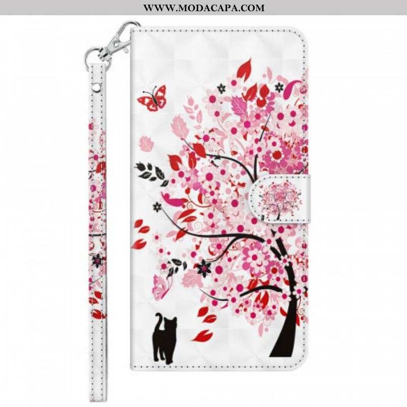 Capa Folio Para Xiaomi Redmi Note 11 Pro / 11 Pro 5G Árvore Rosa E Gato Preto