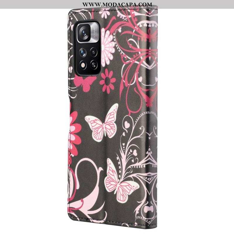 Capa De Couro Para Xiaomi Redmi Note 11 Pro / 11 Pro 5G Borboletas E Flores