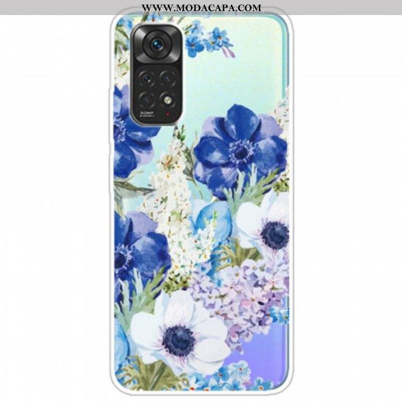 Capa Para Xiaomi Redmi Note 11 Pro / 11 Pro 5G Aquarela Flores Azuis