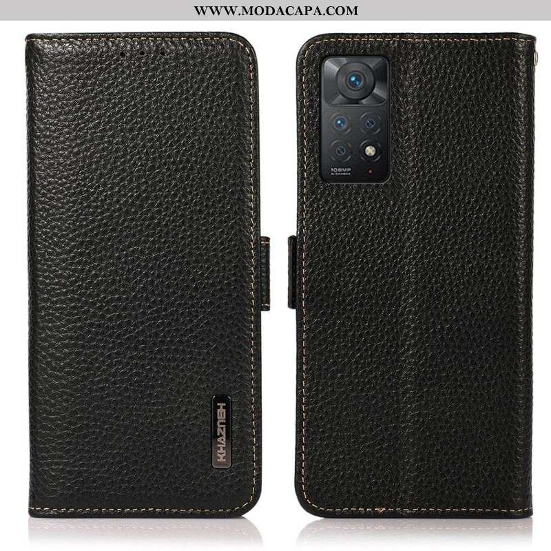 Capa Flip Para Xiaomi Redmi Note 11 Pro / 11 Pro 5G Couro Litchi Genuíno Khazneh Rfid