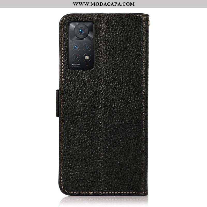 Capa Flip Para Xiaomi Redmi Note 11 Pro / 11 Pro 5G Couro Litchi Genuíno Khazneh Rfid