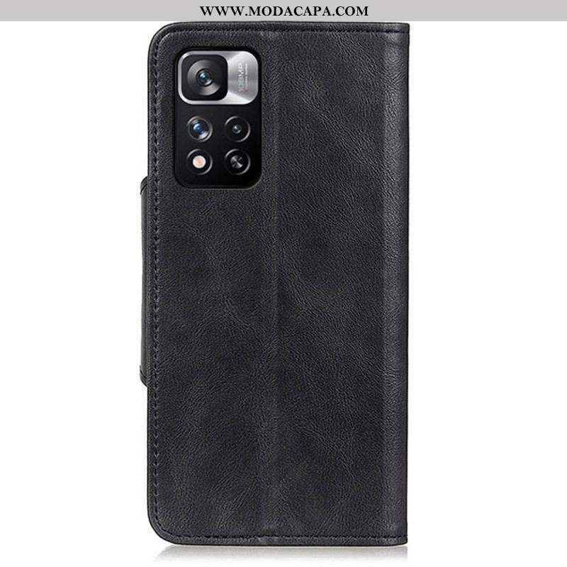 Capa Flip Para Xiaomi Redmi Note 11 Pro Plus 5G Botão De Couro Falso