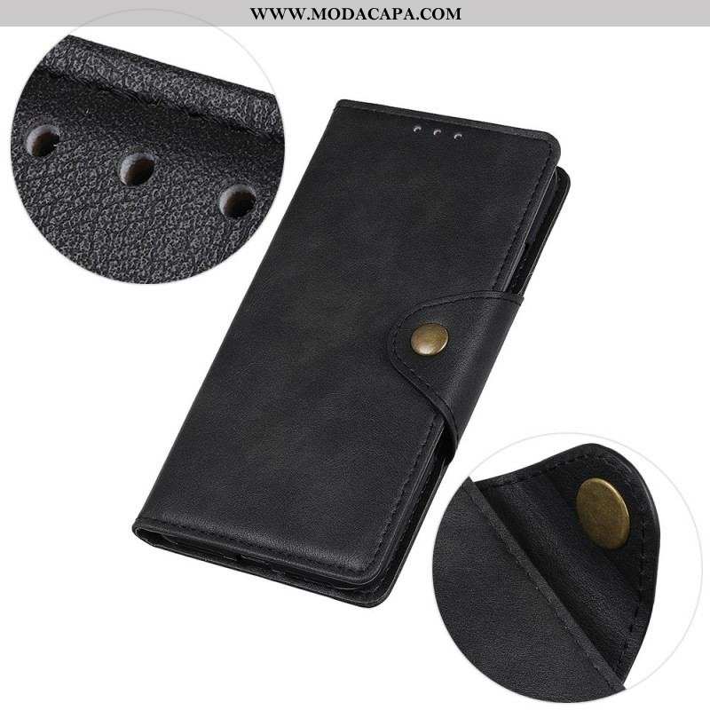 Capa Flip Para Xiaomi Redmi Note 11 Pro Plus 5G Botão De Couro Falso