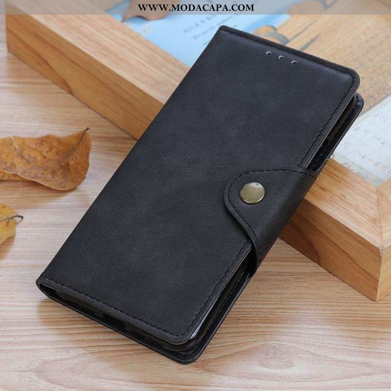 Capa Flip Para Xiaomi Redmi Note 11 Pro Plus 5G Botão De Couro Falso