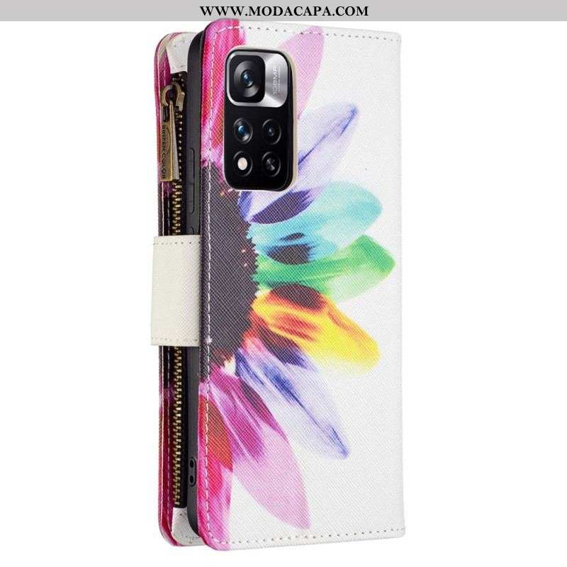 Capa De Couro Para Xiaomi Redmi Note 11 Pro Plus 5G Bolso Com Zíper Flor