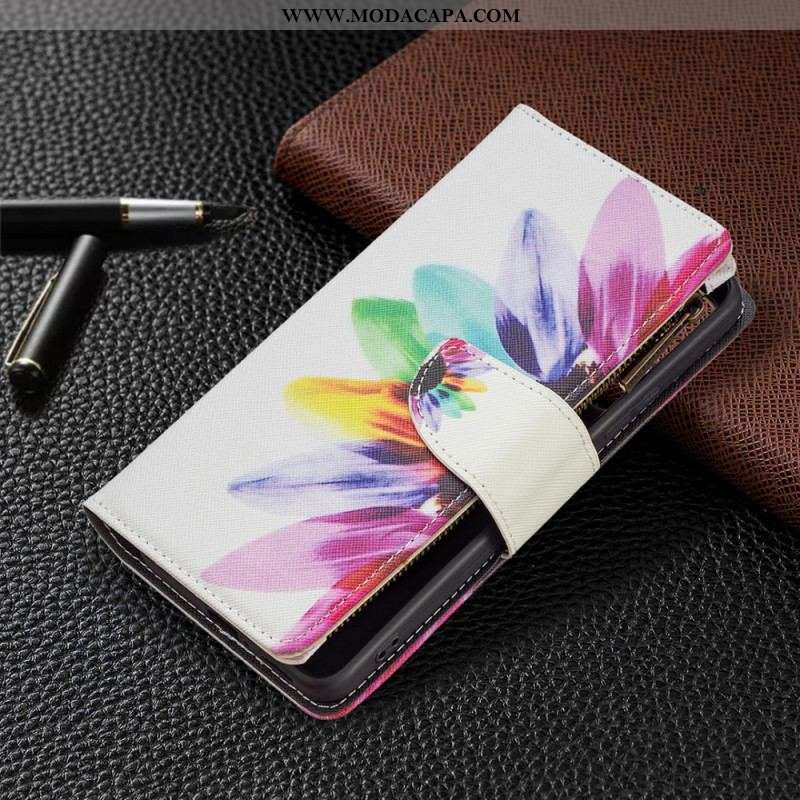 Capa De Couro Para Xiaomi Redmi Note 11 Pro Plus 5G Bolso Com Zíper Flor