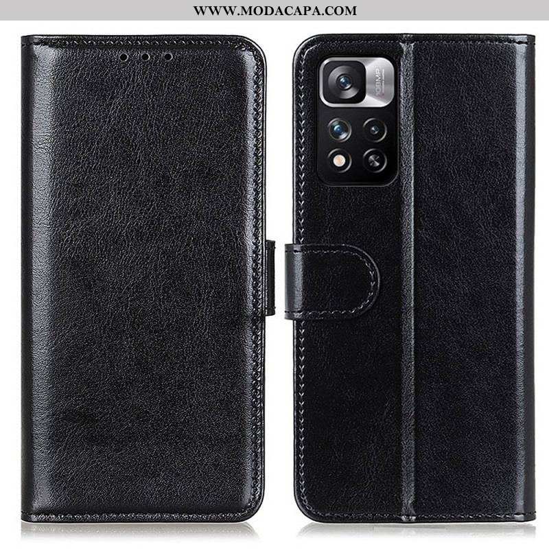 Capa Flip Para Xiaomi Redmi Note 11 Pro Plus 5G Refinamento De Couro Sintético