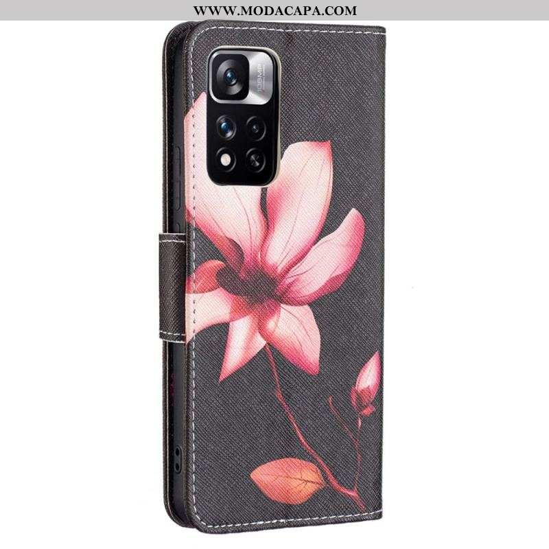 Capa De Couro Para Xiaomi Redmi Note 11 Pro Plus 5G Flor Rosa