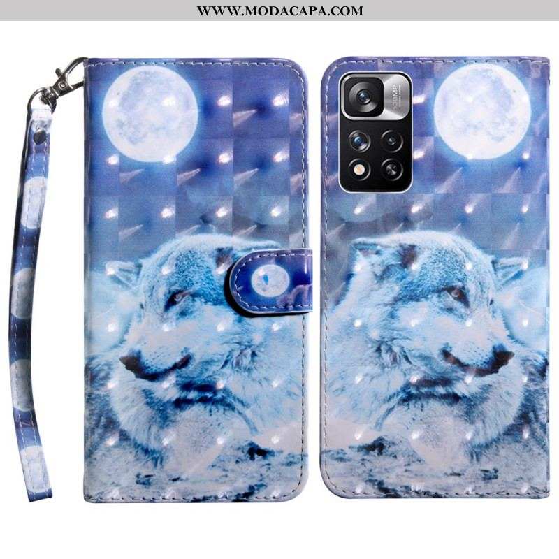 Capa Folio Para Xiaomi Redmi Note 11 Pro Plus 5G Aquarela Lobo