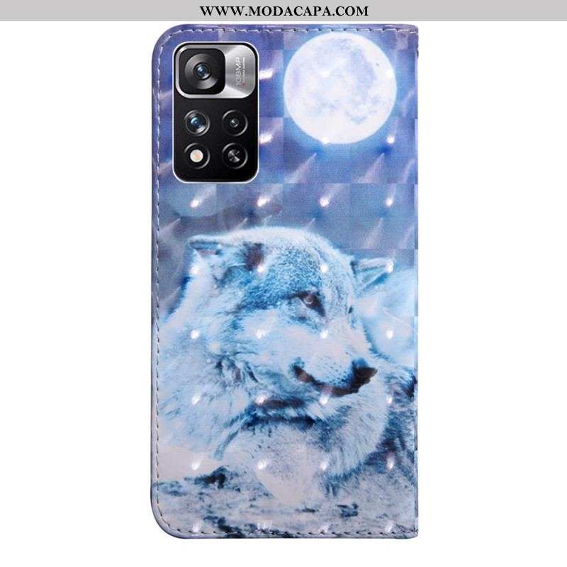 Capa Folio Para Xiaomi Redmi Note 11 Pro Plus 5G Aquarela Lobo