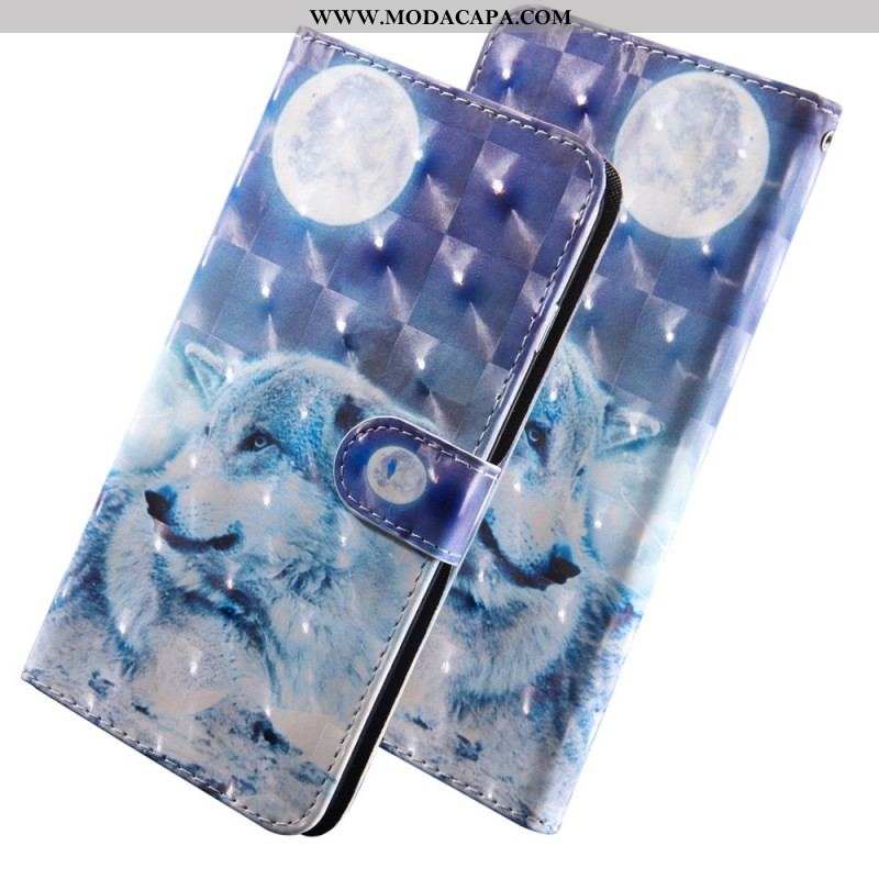 Capa Folio Para Xiaomi Redmi Note 11 Pro Plus 5G Aquarela Lobo