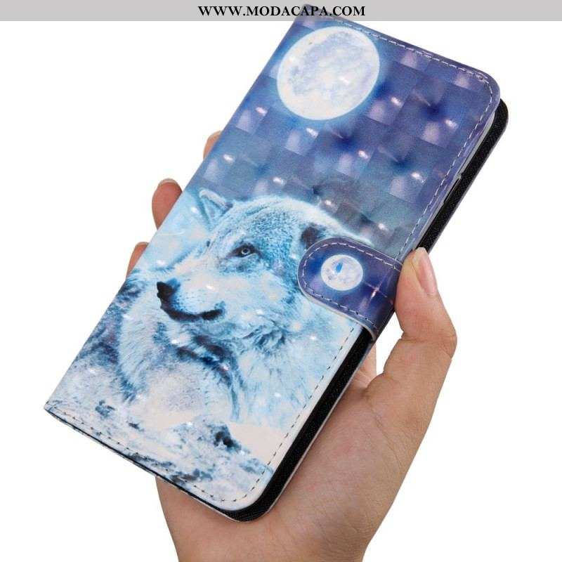 Capa Folio Para Xiaomi Redmi Note 11 Pro Plus 5G Aquarela Lobo